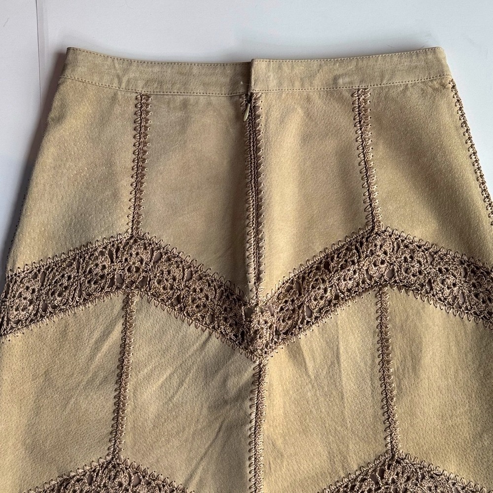 Lee Magraw Collection Vintage Suede Fringe Midi Skirt Beige Size 10 - Picture 7 of 16